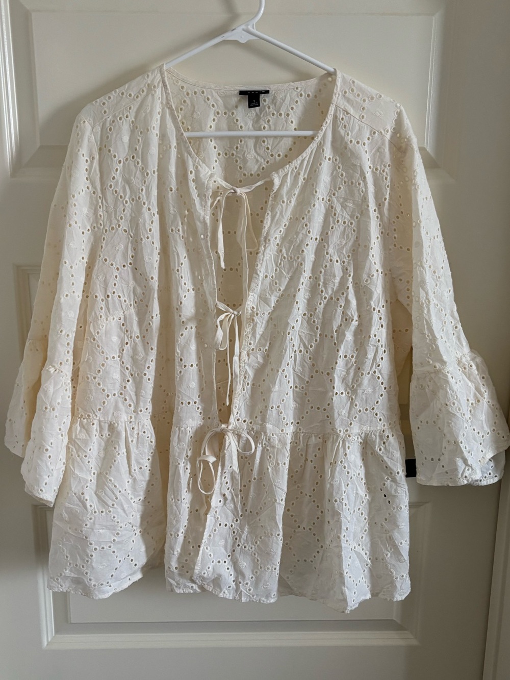 torrid Cream Eyelet Tie-Front Peplum Cover-Up - Picture 3 of 8